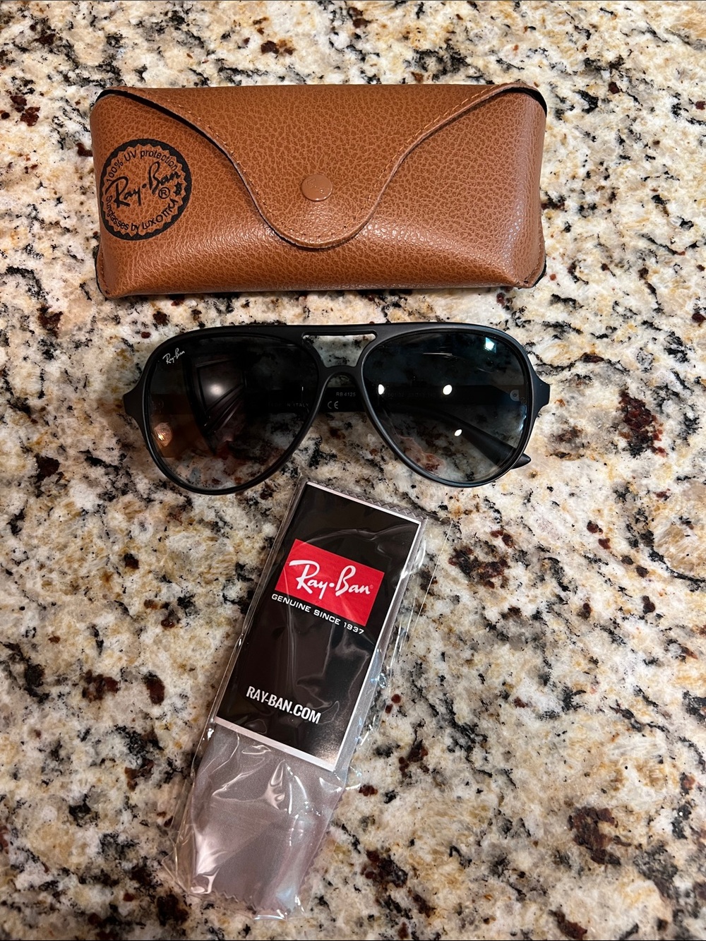 Ray-Ban Cats 5000 Black Aviator Grey Gradient Sunglasses with Brown Leather Case